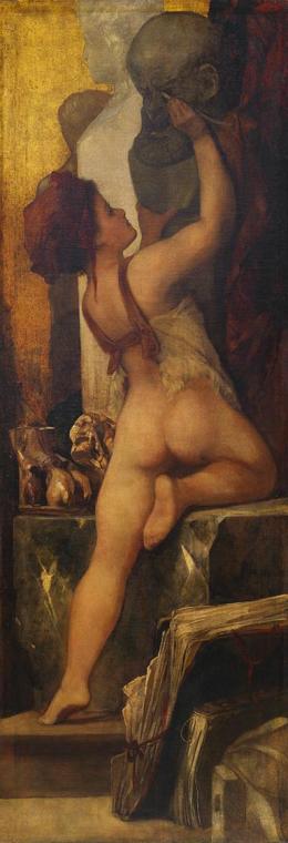 Hans Makart, Allegorie der Bildhauerei, 1871, Öl auf Leinwand, 190 x 66 cm, Dauerleihgabe aus P ...