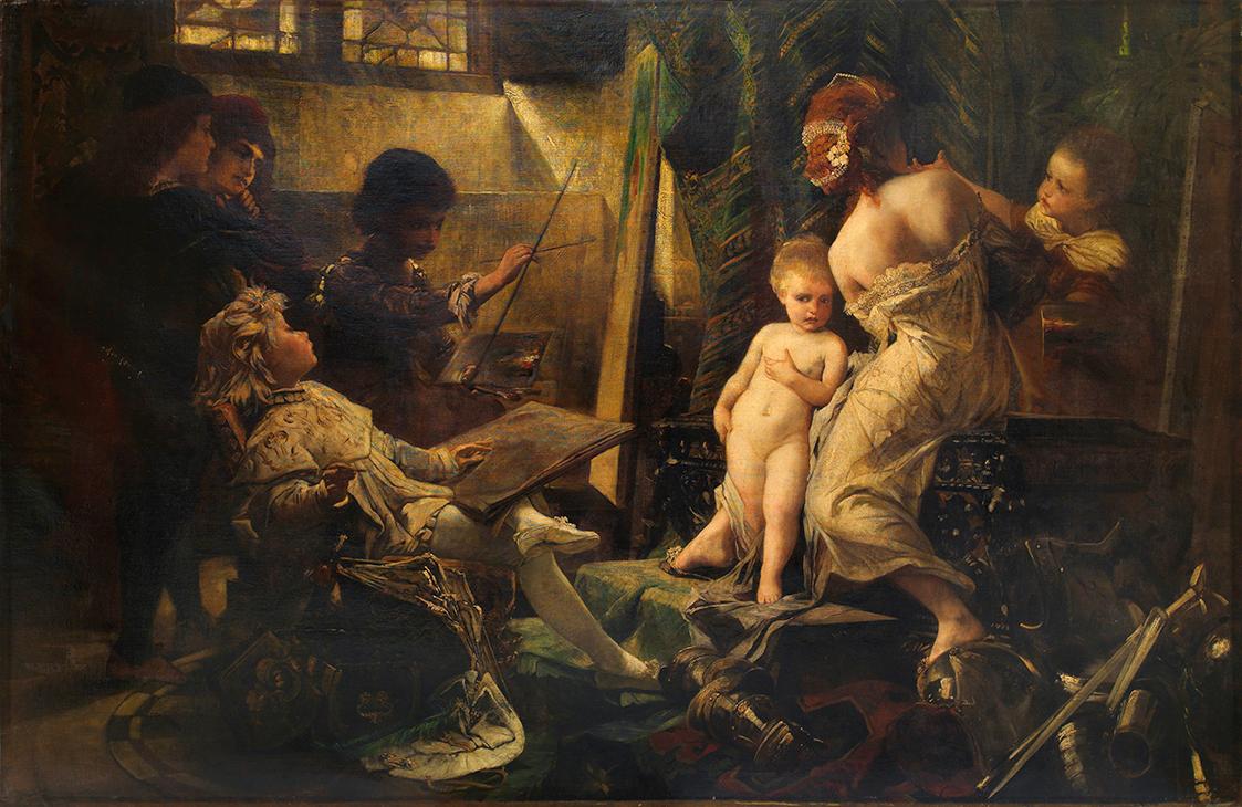 Hans Makart, Allegorie der Malerei, 1871, Öl auf Leinwand, 188 x 289 cm, Dauerleihgabe aus Priv ...