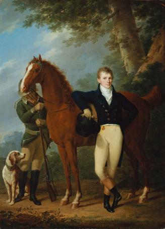 Josef Kreutzinger, Der Glockengießer Johann Caspar Hofbauer mit Pferd und Jäger, Öl auf Leinwan…