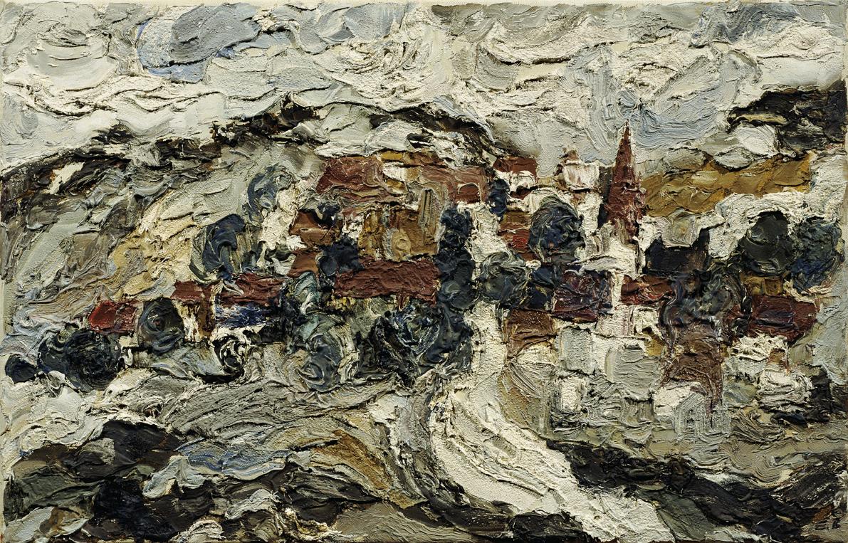 Elisabeth Bauer-Stein, Weindorf im März, undatiert, Öl auf Leinwand, 39,5 x 60,5 cm, Artothek d…