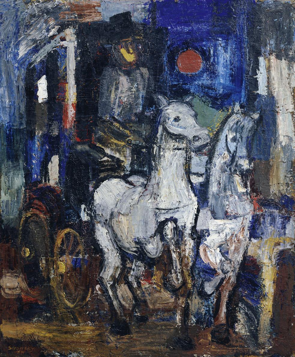Ferdinand Stransky, Pferdegespann, 1954, Öl auf Leinwand, 86,5 x 72 cm, Artothek des Bundes, Da…