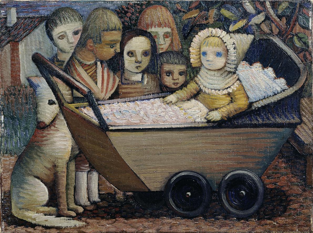 Theodor Fried, Kinder mit Kinderwagen, undatiert, Öl auf Leinwand, 30,5 x 41,8 cm, Belvedere, W…