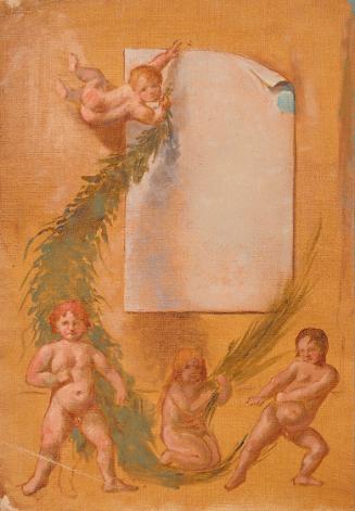Drei Kinder, c. 1880, Tempera auf gelbem Leinen, 34,5 × 24 cm, Belvedere, Wien, Inv.-Nr. SLM 39…