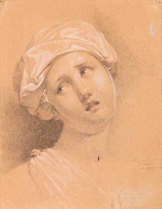 Mädchenkopf mit Haube, 1750/1800, Schwarze, rote und weiße Kreide auf Papier, 33,5 × 25,8 cm, B…