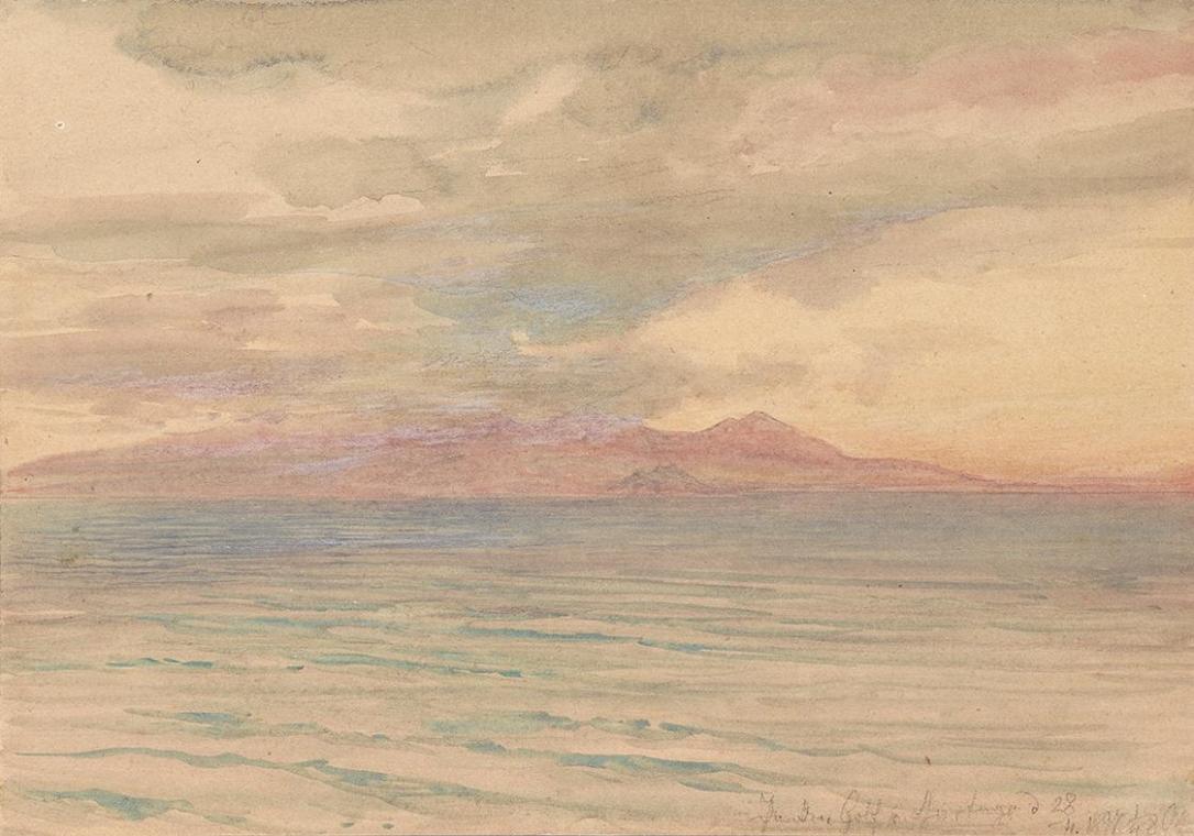 Josef Hoffmann, Sonnenuntergang im Golf von Karthago, 1897, Aquarell, 16,5 × 23,7 cm, Belvedere…