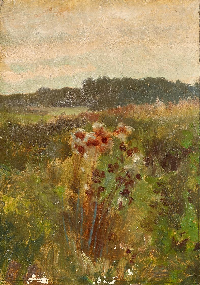 Johann Till, Landschaft in Niederösterreich, um 1870/1880, Ölstudie auf Papier, 20,5 × 14,5 cm,…
