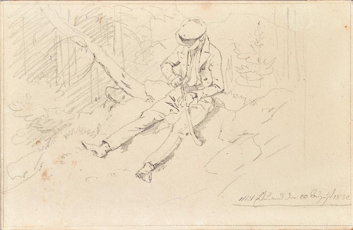 Friedrich August Mathias Gauermann, Jüngling mit Schirmmütze, 1830, Bleistift auf Papier, 11,5 …