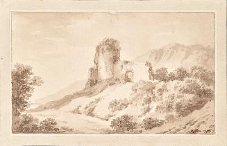 Martin von Molitor, Landschaft mit Ruine, 1796, Sepia-Aquarell auf Papier, 13,5 × 21,5 cm, Belv…