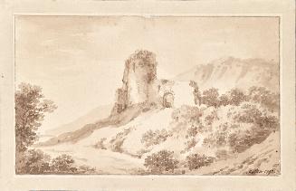 Martin von Molitor, Landschaft mit Ruine, 1796, Sepia-Aquarell auf Papier, 13,5 × 21,5 cm, Belv ...