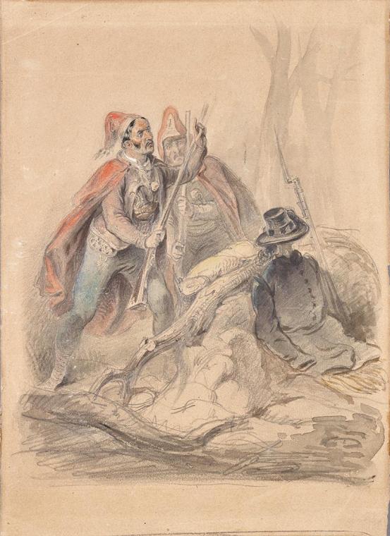 Joseph Anton Strassgschwandtner, Bosniaken, um 1850, Bleistift und Aquarell auf Papier, 21,7 × …