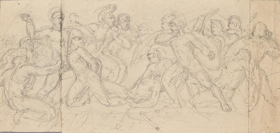 Josef Gisela, Klassische Kampfszene, um 1867, Bleistift auf Papier, 16 × 33,5 cm, Belvedere, Wi ...