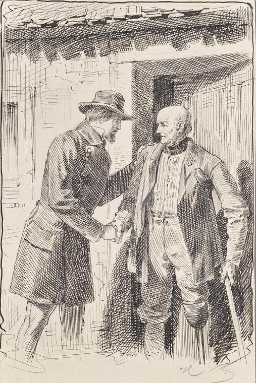 Joseph Eugen Hörwarter, Zwei Männer, einer davon beinamputiert, um 1875, Tusche auf Papier, mon…