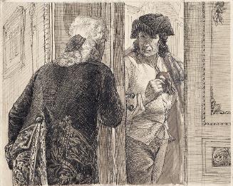 Joseph Eugen Hörwarter, Zwei Männer im Rokoko-Kostüm, um 1890/1900, Tusche auf Papier, 13,7 × 1…
