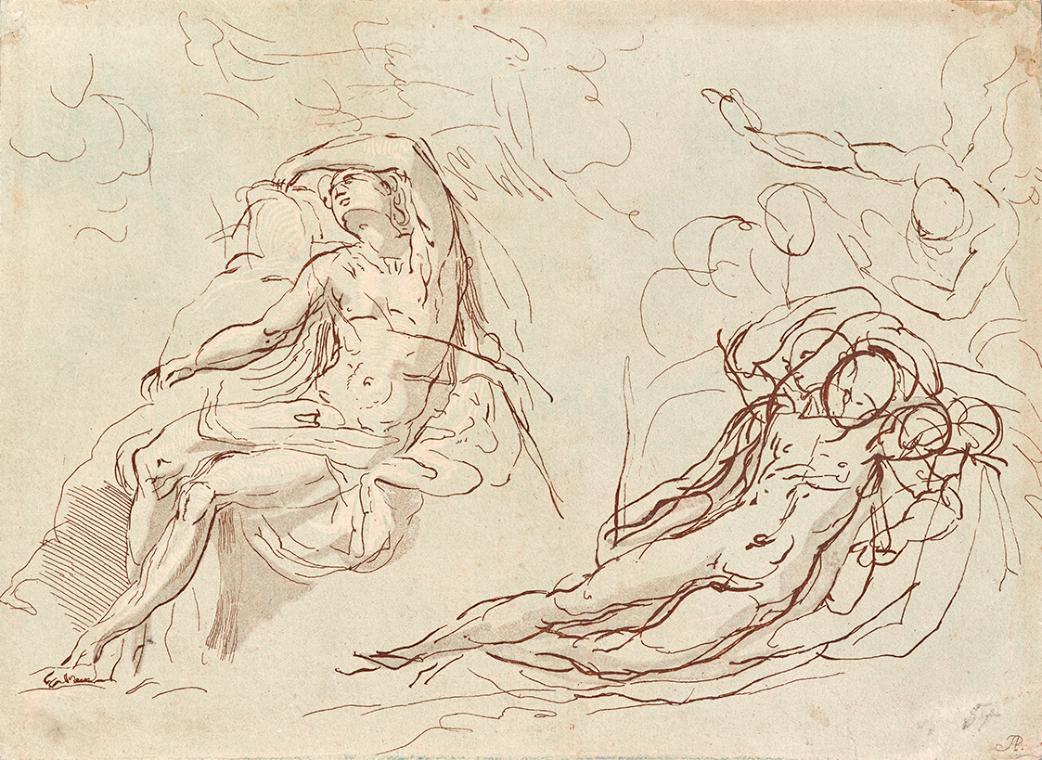 Sitzende und liegende Figur, 1700/1750, Feder auf Papier, 14 × 19,2 cm, Belvedere, Wien, Inv.-N…