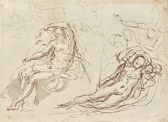 Sitzende und liegende Figur, 1700/1750, Feder auf Papier, 14 × 19,2 cm, Belvedere, Wien, Inv.-N…