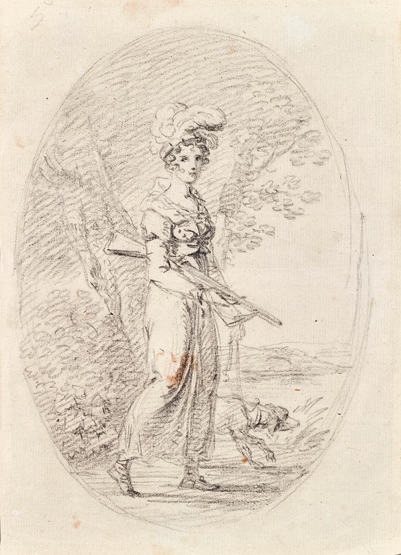 Angelika Kauffmann, Jägerin mit Hund, undatiert, Bleistift auf Papier, 21 × 15,3 cm, Schenkung …