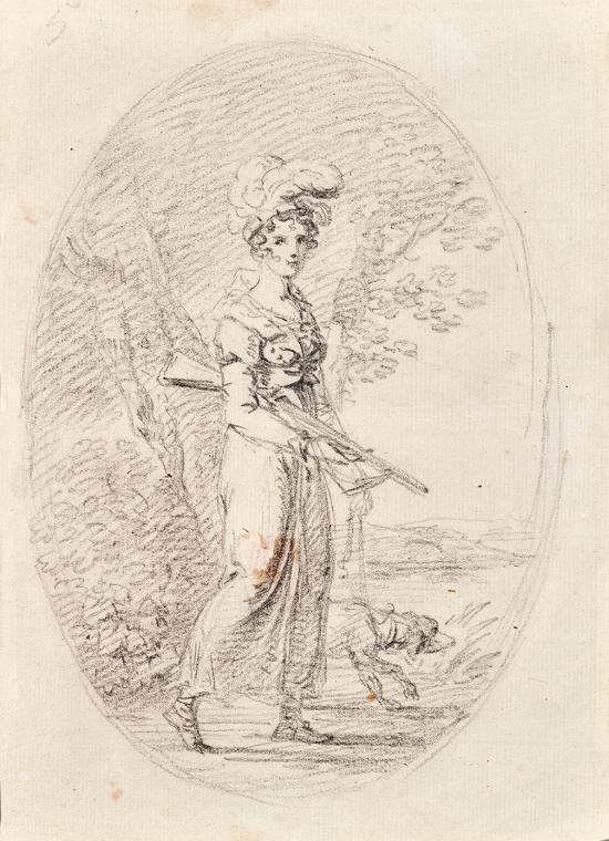 Angelika Kauffmann, Jägerin mit Hund, undatiert, Bleistift auf Papier, 21 × 15,3 cm, Schenkung …