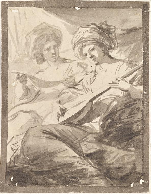 Friedrich Heinrich Füger, Zwei Frauen mit Mandoline, Grisaille, 19,8 × 15,5 cm, Schenkung Samml…