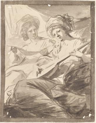 Friedrich Heinrich Füger, Zwei Frauen mit Mandoline, Grisaille, 19,8 × 15,5 cm, Schenkung Samml…