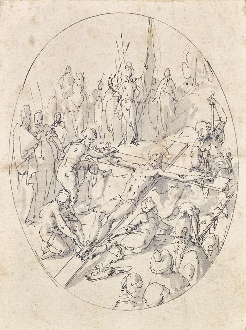 Kreuzigung Christi, 17. Jahrhundert, Tusche, laviert auf Papier, 13,2 × 10 cm, Belvedere, Wien,…
