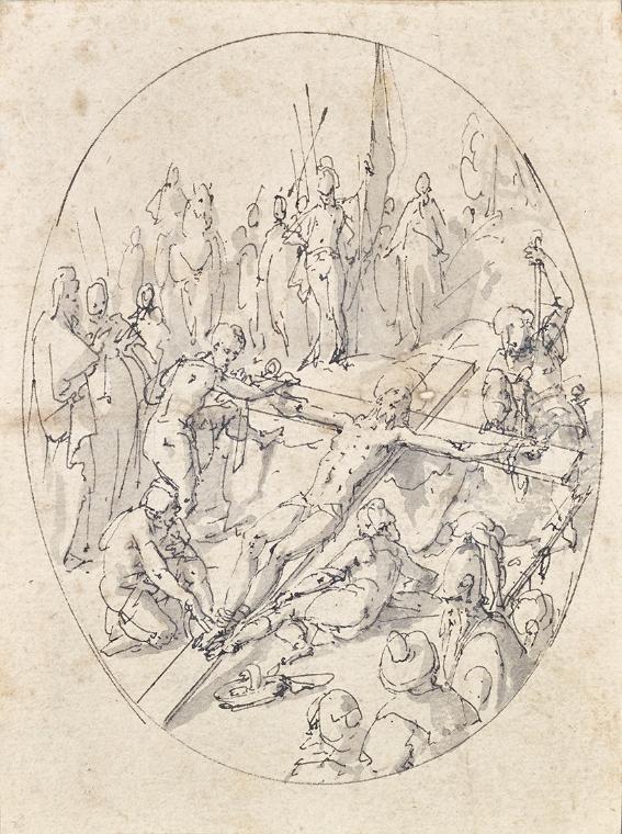 Kreuzigung Christi, 17. Jahrhundert, Tusche, laviert auf Papier, 13,2 × 10 cm, Belvedere, Wien,…