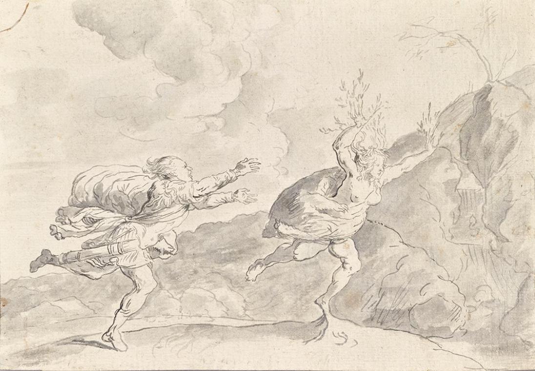Daphnes Verwandlung in einen Lorbeerbaum, 1750/1800, Tusche, laviert auf Papier, 16 × 22,8 cm, …
