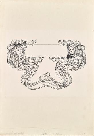 Hans Printz, Kalenderblatt zu "Viel Lärm um Nichts", um 1910, Lichtdruck, Tusche, Aquarell, 36 …