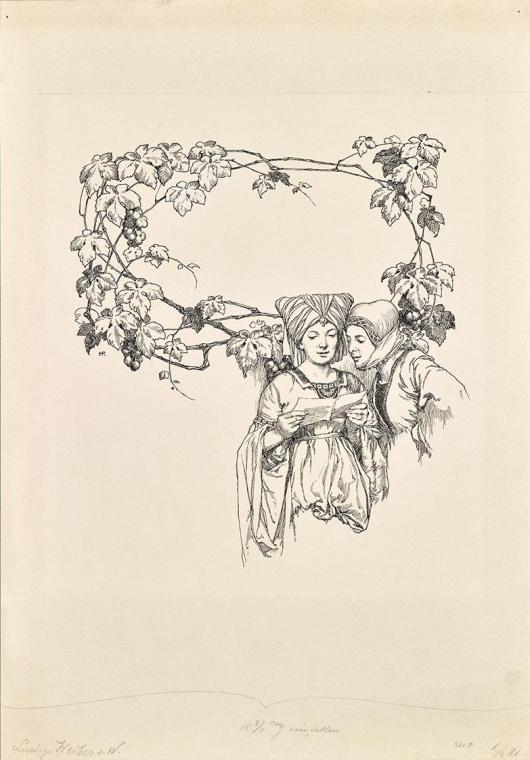 Hans Printz, Kalenderblatt zu "Die lustigen Weiber von Windsor", um 1910, Lichtdruck, 36 × 25,2…
