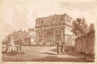 Unbekannter Künstler, Der Konstantinsbogen in Rom, 1775/1785, Braune Feder laviert auf Papier, …