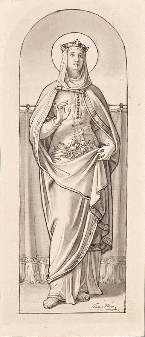 Hl. Elisabeth von Thüringen, um 1850, Tusche laviert auf Papier, 24,6 × 10,3 cm, Belvedere, Wie…