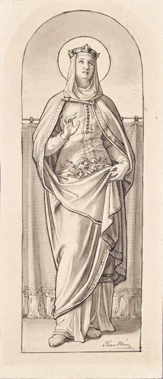 Hl. Elisabeth von Thüringen, um 1850, Tusche laviert auf Papier, 24,6 × 10,3 cm, Belvedere, Wie…