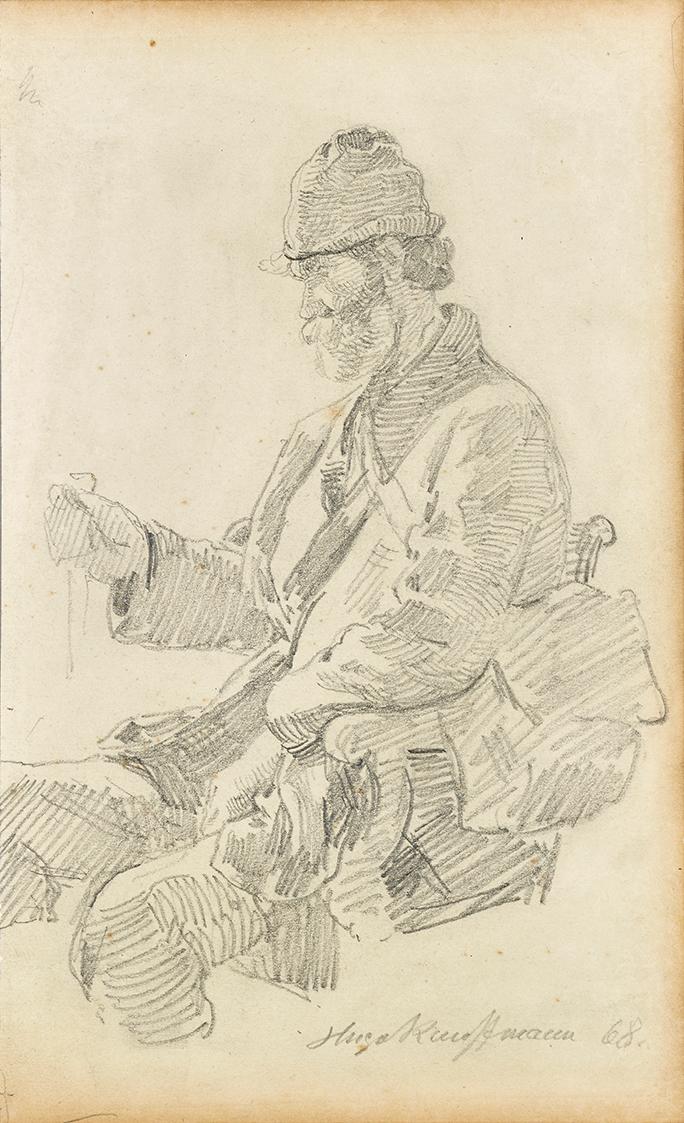 Hugo Kauffmann, Rastender Wanderer, 1868, Bleistift auf Papier, 19,4 × 11,9 cm, Belvedere, Wien…