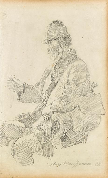 Hugo Kauffmann, Rastender Wanderer, 1868, Bleistift auf Papier, 19,4 × 11,9 cm, Belvedere, Wien…
