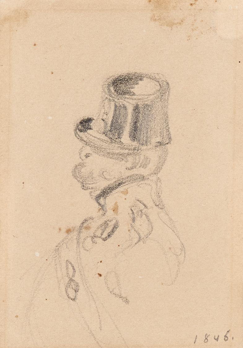 Johann Friedrich Treml, Soldatenskizze, 1846, Bleistift auf Papier, 7,5 × 5 cm, Schenkung Samml…