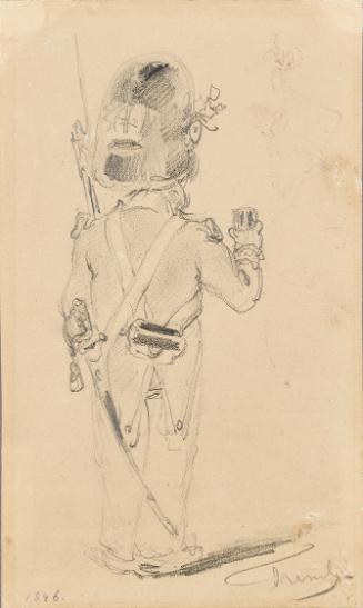 Johann Friedrich Treml, Soldatenskizze, 1846, Bleistift auf Papier, 16 × 9,5 cm, Schenkung Samm…