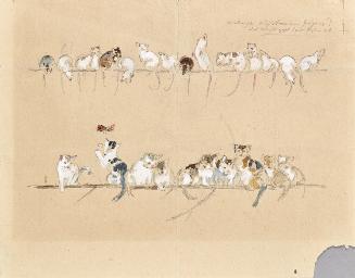 Anton Hartinger, Mäuschen und Katzen, undatiert, Bleistift und Aquarell auf Papier, 16,2 × 20,9…
