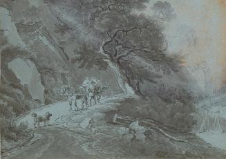 Johann Christian Brand, Bauer mit Pferdewagen auf Waldweg im Gewitter, 18./19. Jahrhundert, Tus…