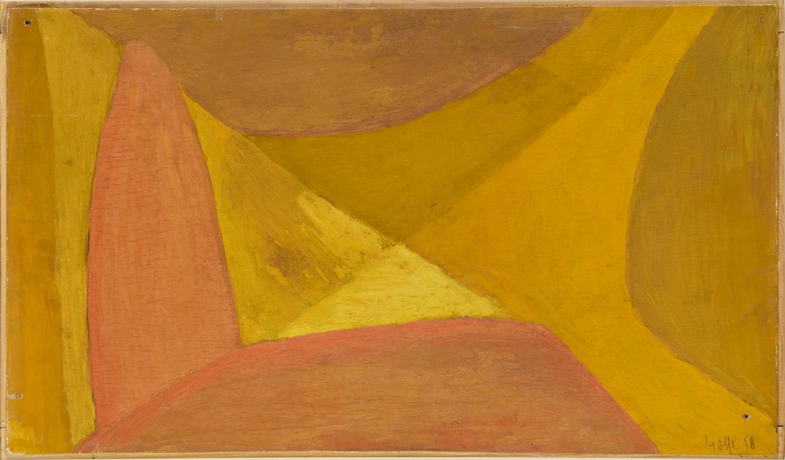 Rudolf Goessl, Diagonale / Steinbruch, 1953/1955, Öl auf Holz, 40,5 × 70 cm, Schenkung Rudolf u…