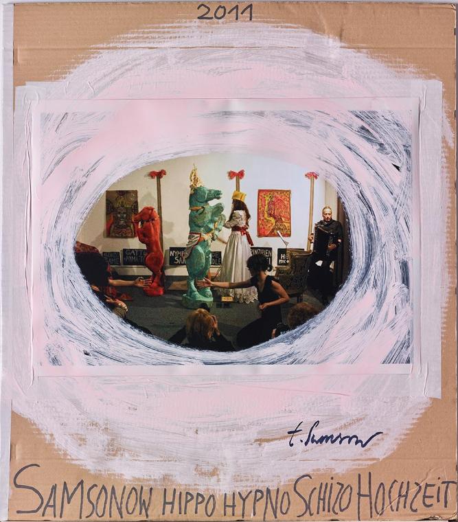 Elisabeth von Samsonow, HIPPO HYPNO SCHIZO HOCHZEIT, 2011, Fotografie, mit Klebeband auf Karton…