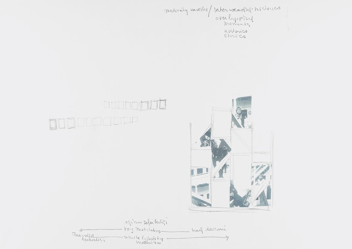 Gülsün Karamustafa, Entwurfsskizze zu "modernity unveiled / interweaving histories", 2010, Inkj…