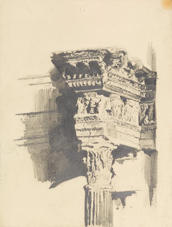 Kapitell und Gebälk einer Säule des Nerva-Forum (Forum Transitorium) in Rom