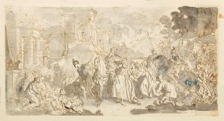 Luca Giordano, Versuchung des Mordechai (?), um 1700, Feder laviert auf Papier, 19,4 × 35,8 cm,…